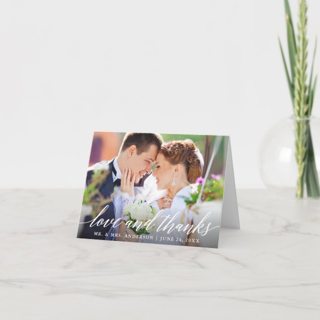 Liebe und Dank moderner Kalligrafie-Hochzeitstiftu Dankeskarte (Vorderseite)