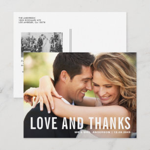 Liebe und Dank moderner Typografie-Foto Hochzeit Postkarte