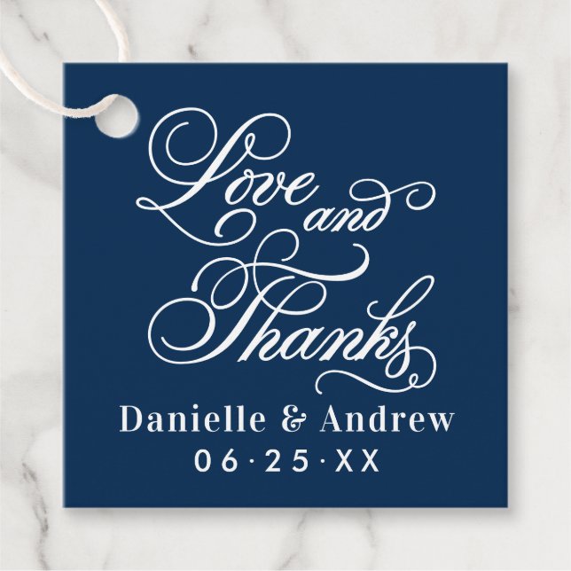 Liebe und dank Navy Calligraphy Wedgram Geschenkanhänger (Vorderseite)