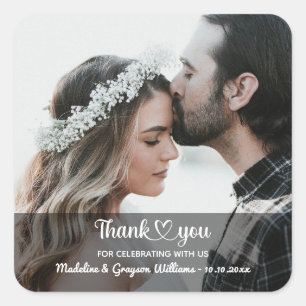 Liebe und Dank Personalisierter Foto Hochzeit Quadratischer Aufkleber
