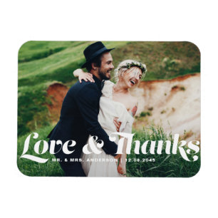 Liebe und Dank Retro Script Foto Hochzeit Magnet