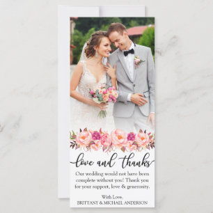 Liebe-und Dank-rosa Hochzeits-Foto-mit Blumenkarte Karte