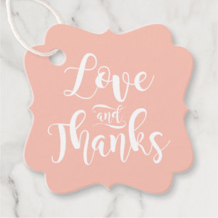 Liebe und Dank Rosa Kalligrafie Hochzeit Geschenkanhänger