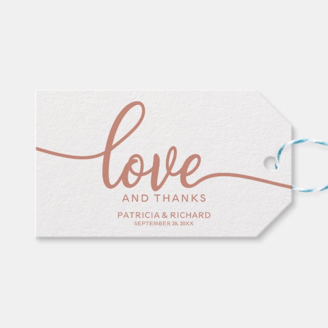 Liebe und Dank - Rose Gold Gastgeschenk Hochzeit T Geschenkanhänger (Vorderseite (Horizontal))