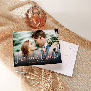 Liebe und Dank Rosen Gold Foto Hochzeit Danke Postkarte