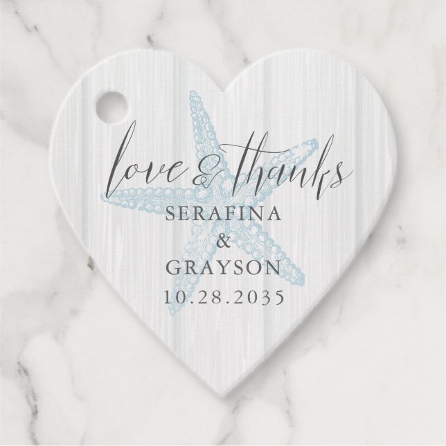 Liebe und Dank rustikalen Strandherz Form Geschenkanhänger (Vorderseite)