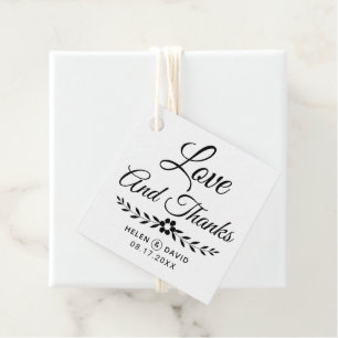 Liebe und Dank schwarzer Typografie, Blume Hochzei Geschenkanhänger