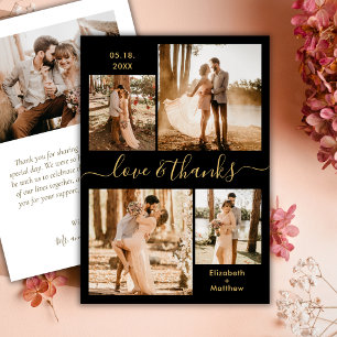 Liebe und dank Script Black Gold Collage Hochzeit Dankeskarte