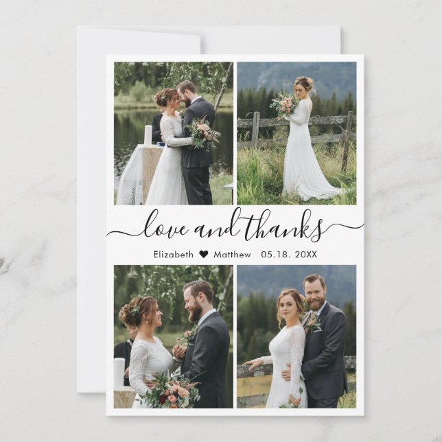 Liebe und dank Script Foto Collage Hochzeit Dankeskarte (Vorderseite)