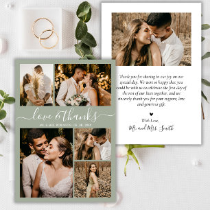 Liebe und dank Script Green Foto Collage Hochzeit Dankeskarte