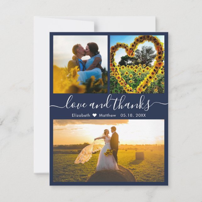 Liebe und Dank Script Navy Hochzeitskampagne Foto  Dankeskarte (Vorderseite)