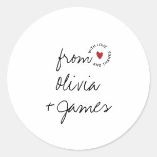 Liebe und Dank Simple Script Herz Hochzeit Runder Aufkleber