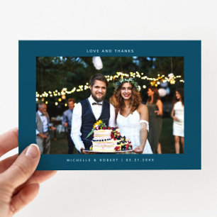 Liebe und Dank Simple Wedding Foto Aquamarin Dankeskarte