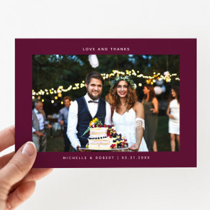 Liebe und Dank Simple Wedding Foto Cranberry Dankeskarte
