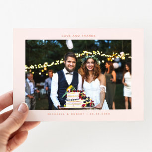 Liebe und Dank Simple Wedding Foto Peach Dankeskarte