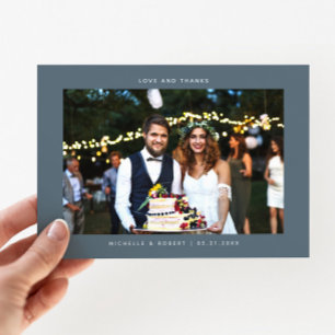 Liebe und Dank Simple Wedding Foto Slate Blue Dankeskarte