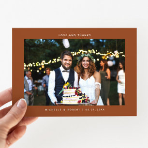 Liebe und Dank Simple Wedding Foto Terracotta Dankeskarte