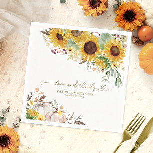 Liebe und Dank Sonnenblumen-Kürbis-Hochzeit Serviette