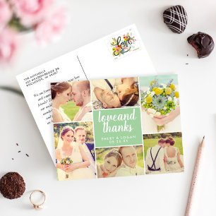 Liebe und Dank Spring Green Wedding Foto Collage Postkarte