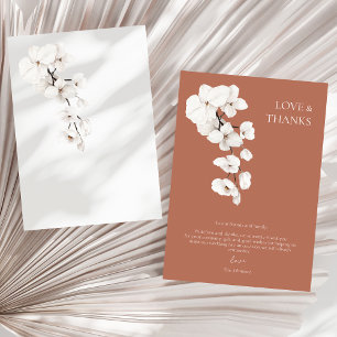 Liebe und Dank Terracotta White Orchids Hochzeit Dankeskarte