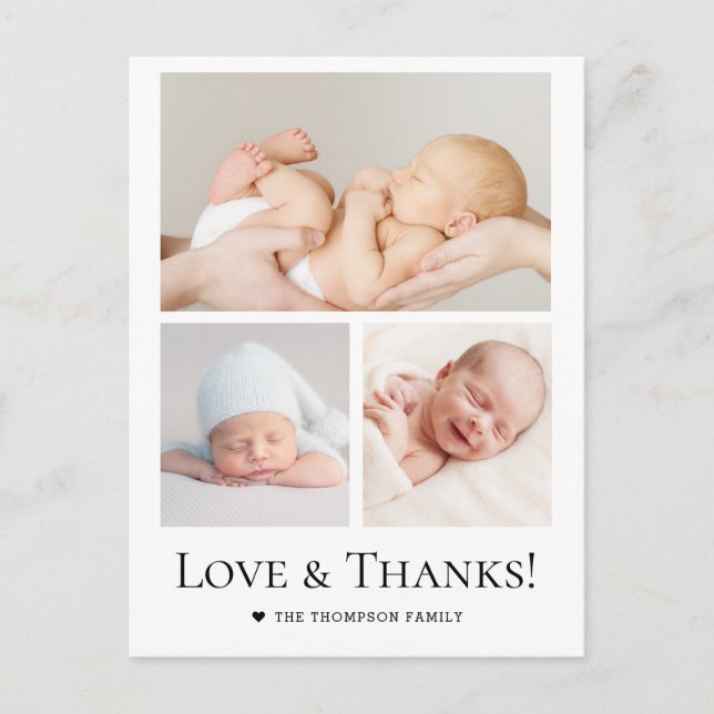 Liebe und Dank Typografie Foto Grid Baby Boy Postkarte (Vorderseite)