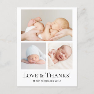 Liebe und Dank Typografie Foto-Raster Baby Junge Postkarte