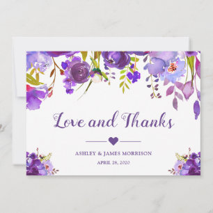 Liebe und Dank Violett Lila Wasserfarbe Blumen Dankeskarte