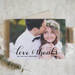 Liebe und Dank Whimsical Script Foto Hochzeit Dankeskarte