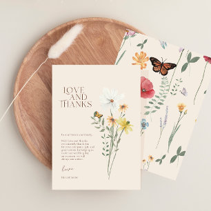 Liebe und Dank Whimsical Wildblumen-Hochzeit Dankeskarte