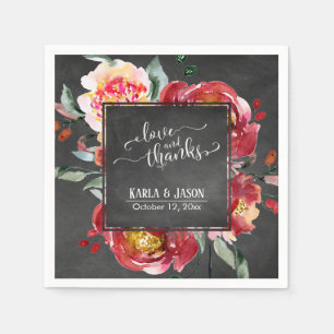 Liebe und Dankbarkeit Typografie Rote Blumen Tafel Serviette