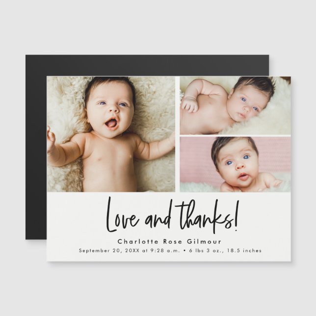 Liebe und danke Baby 3 Fotos Vielen Dank Magnetkarte (Vorne/Hinten)
