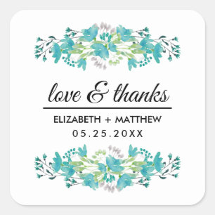 Liebe und danke. Frühlingssticker für Wildblumen Quadratischer Aufkleber