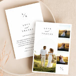 Liebe und danke Hochzeit Foto Danke Karte<br><div class="desc">Wir danken Ihnen für Ihre Liebe und bedanken uns für Ihr Foto. Dieses elegante Design besticht durch eine Collage Ihrer hochgeehrten Hochzeitsfeier-Fotos, die mit einer Botschaft auf der Rückseite gepaart ist. Die schwarz-weiße, zweiseitige Karte verbindet rustikale und moderne Elemente, die sich perfekt für die Natur oder Hochzeiten in Urlaubsort eignen....</div>