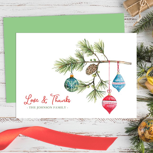 Liebe und Danke Weihnachten Watercolor Danke-Karte (Whimsical Christmas Thank You  Flat Card)