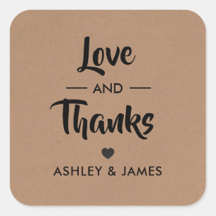 Liebe und Dankeschön-Aufkleber, Hochzeitsgeschenk- Quadratischer Aufkleber