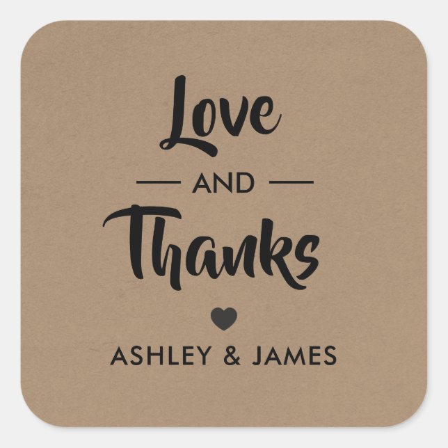 Liebe und Dankeschön-Aufkleber, Hochzeitsgeschenk- Quadratischer Aufkleber (Vorderseite)
