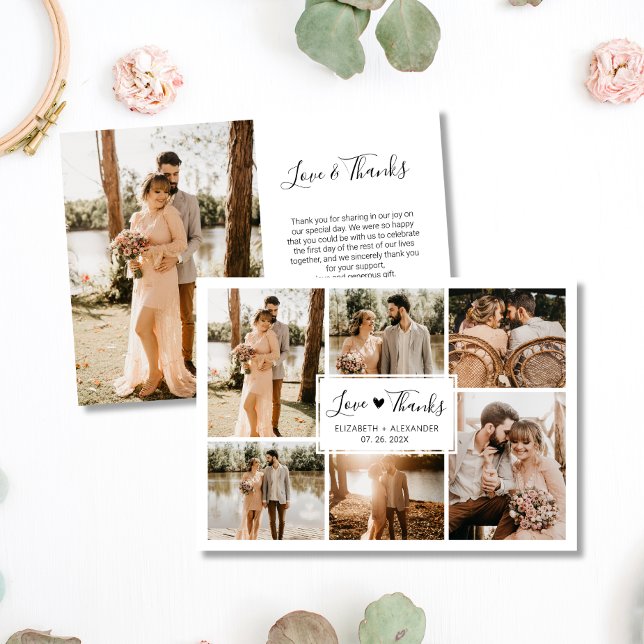 Liebe und Dankeschön Heart Wedding 6 Foto Collage Dankeskarte (Von Creator hochgeladen)