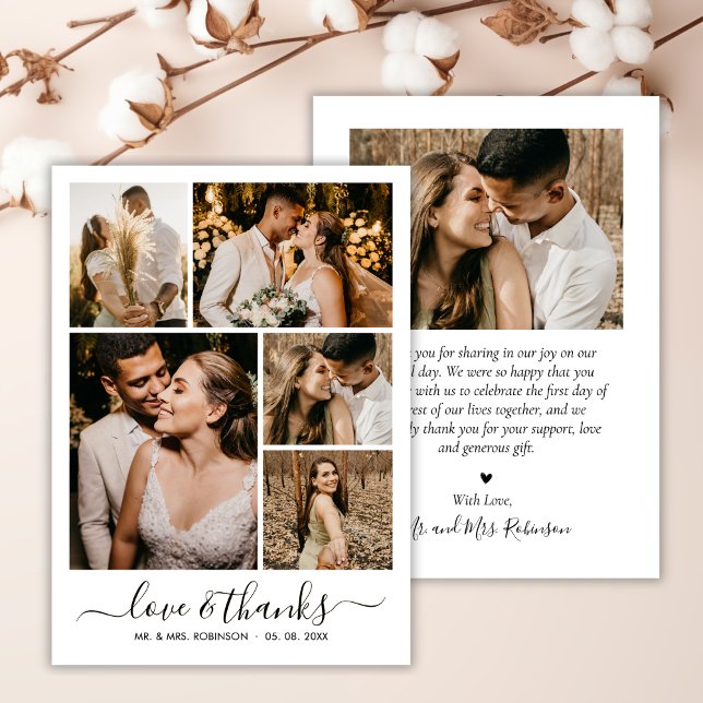 Liebe und Dankeschön Script 6 Foto Collage Wedding Dankeskarte (Von Creator hochgeladen)