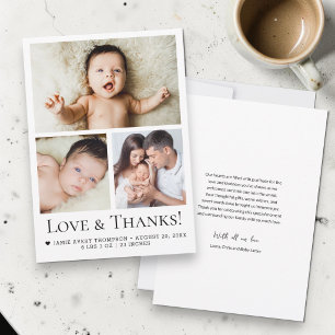 Liebe und Dankeschön Typografie Baby Foto Geburt Ankündigung