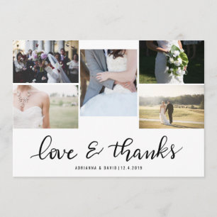 Liebe-und des Dank-Skript-fünf Paar-Foto-Hochzeit Dankeskarte