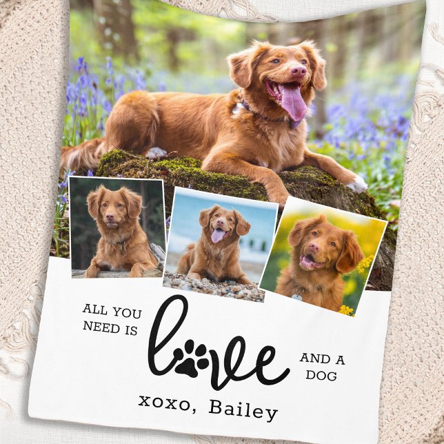 LIEBE und DOG Custom 4 FotoCollage Fleecedecke (Von Creator hochgeladen)