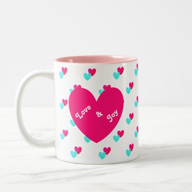 Liebe und Freude am Herzen Zweifarbige Tasse (Links)