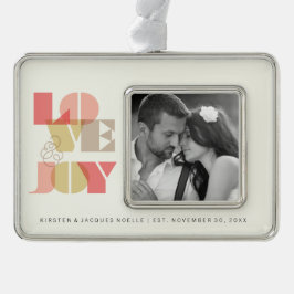 Liebe und Freude klar Geo Typografy Foto Hochzeit Rahmen-Ornament Silber