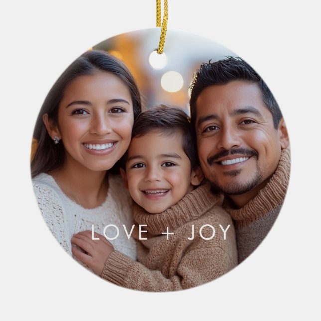 Liebe und Freude Modernes Minimalistisches Weihnac Keramik Ornament (Vorne)