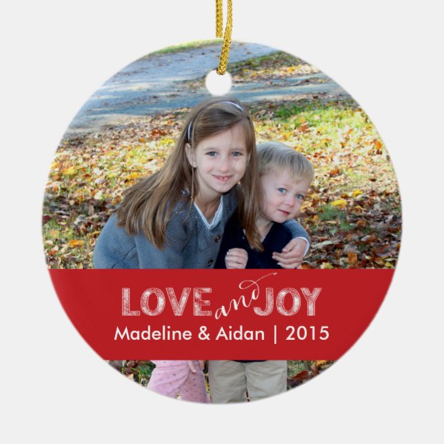 Liebe und Freude | Personalisiertes Foto Keramik Ornament (Vorne)