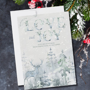 Liebe und Freude Schneeiger Winterwald und Hirsch  Feiertagskarte