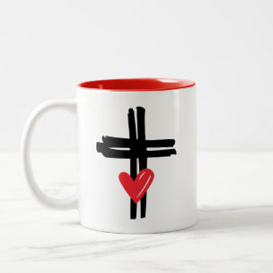 Liebe und Glaubensherz Kreuz Christlicher religiös Zweifarbige Tasse