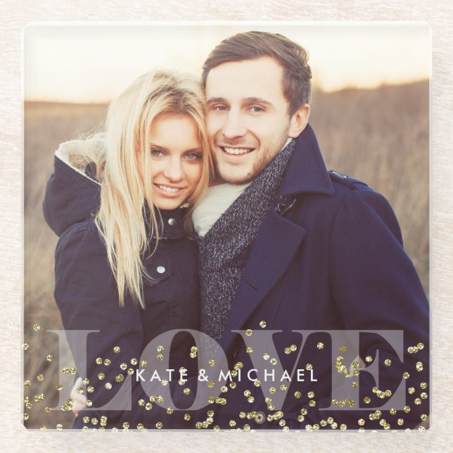 Liebe und Glitzern Foto Glasuntersetzer (Vorderseite)