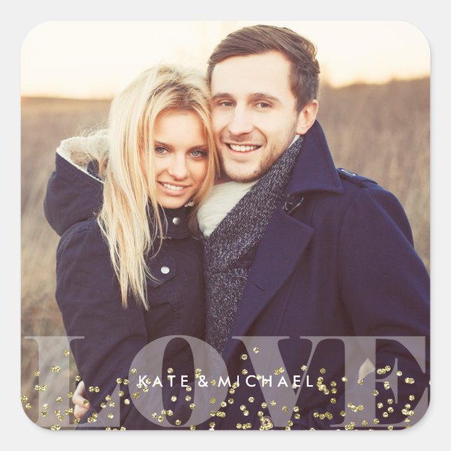 Liebe und Glitzern Foto Quadratischer Aufkleber (Vorderseite)