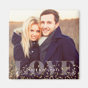 Liebe und Glitzern Modernes Monogramm-Foto Magnet